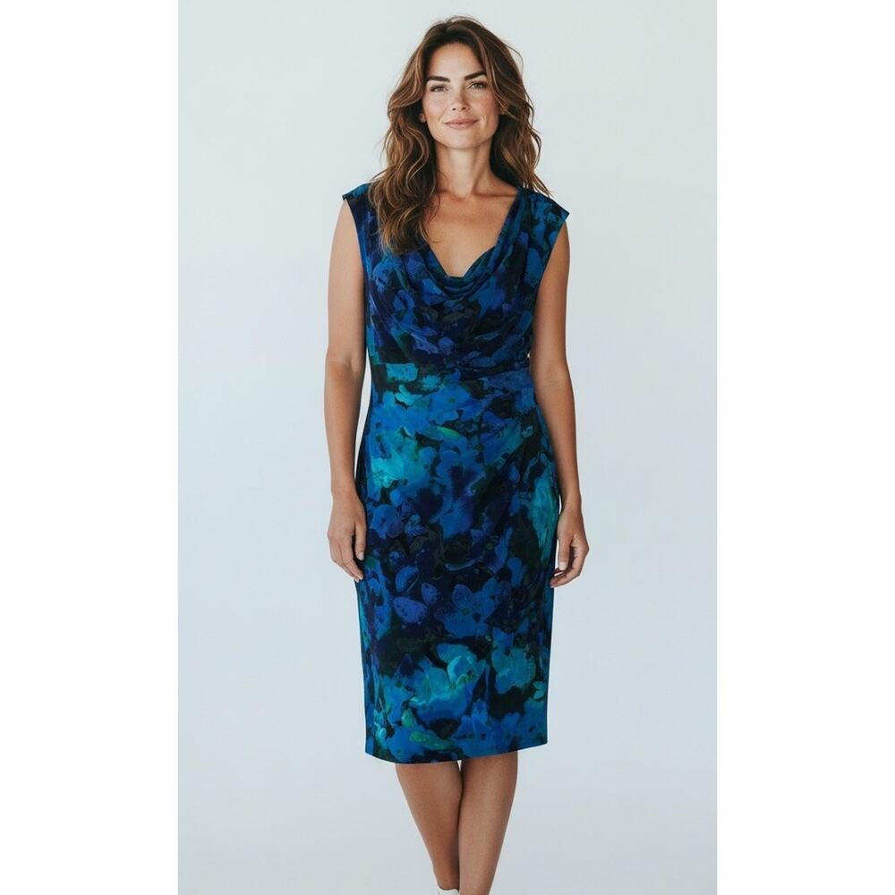 Lauren Ralph Lauren Blue Floral Print Work Sheath Dress